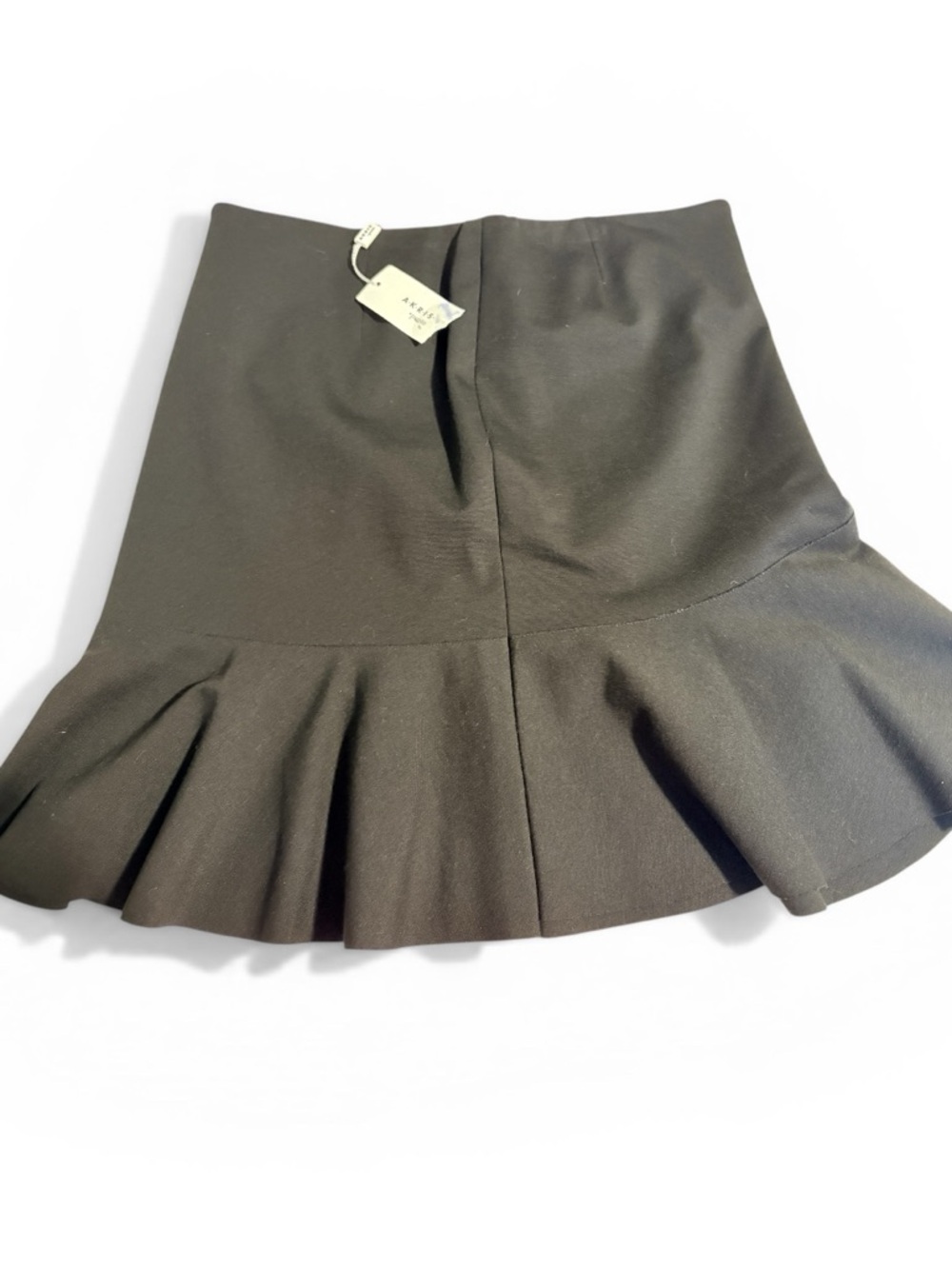 Akris Punto Black Flounce Hem Mini Skirt Size 10 Luxury Designer Drop Waist